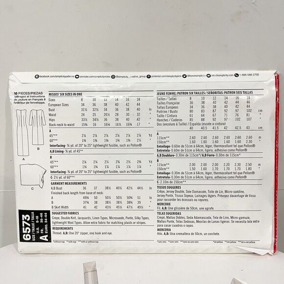 UNCUT New Look Simplicity Women Sewing Pattern 6573 Easy  Dress‎ Jacket Sz 8-18 - Picture 3 of 6